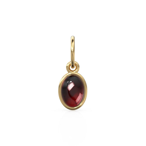 Real Red Garnet Oval Cabochon Solid Gold Charm / Red Gemstone Handmade Gold Pendant / 1pc 14k Solid Yellow Gold Jewelry Making Findings