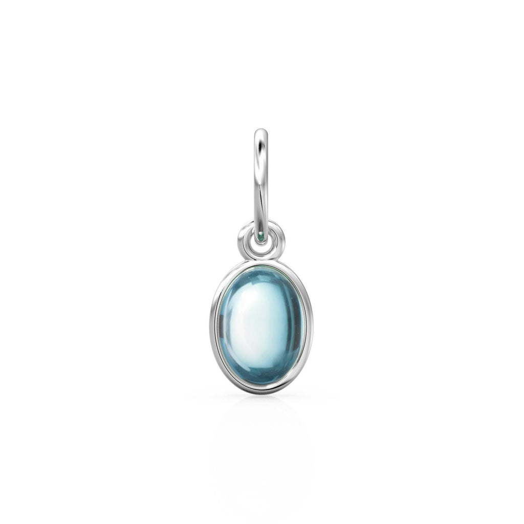 Blue Aquamarine Oval Cabochon Solid Gold Charm /  Blue Gemstone Handmade Gold Pendant / 1pc 14k Solid Yellow Gold Jewelry Making Findings