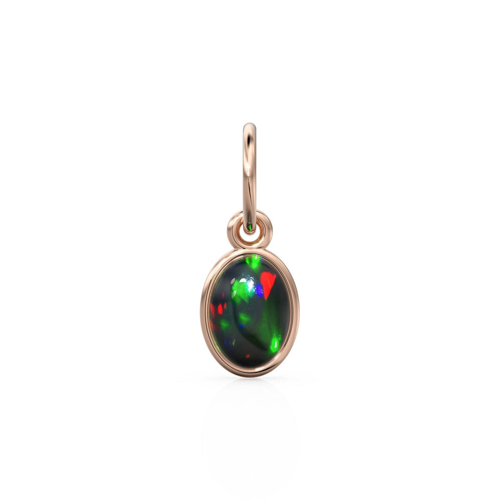 Black Opal Oval Cabochon Solid Gold Charm / Rainbow Fire Gemstone Handmade Gold Pendant / 1pc 14k Solid Yellow Gold Jewelry Making Findings