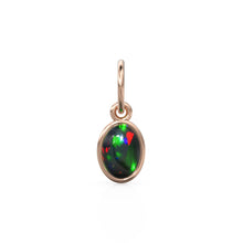 Load image into Gallery viewer, Black Opal Oval Cabochon Solid Gold Charm / Rainbow Fire Gemstone Handmade Gold Pendant / 1pc 14k Solid Yellow Gold Jewelry Making Findings