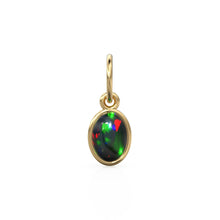Load image into Gallery viewer, Black Opal Oval Cabochon Solid Gold Charm / Rainbow Fire Gemstone Handmade Gold Pendant / 1pc 14k Solid Yellow Gold Jewelry Making Findings