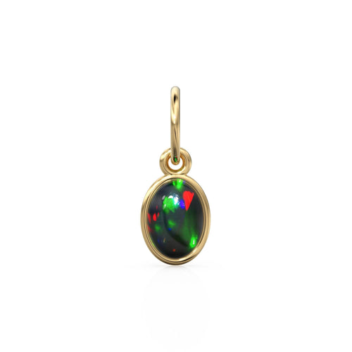 Black Opal Oval Cabochon Solid Gold Charm / Rainbow Fire Gemstone Handmade Gold Pendant / 1pc 14k Solid Yellow Gold Jewelry Making Findings