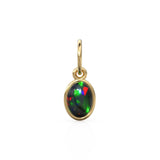 Black Opal Oval Cabochon Solid Gold Charm / Rainbow Fire Gemstone Handmade Gold Pendant / 1pc 14k Solid Yellow Gold Jewelry Making Findings