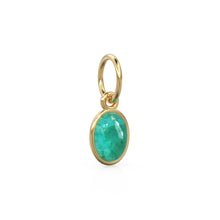 Load image into Gallery viewer, Zambian Emerald Oval Cabochon Solid Gold Charm / Green Gemstone Handmade Gold Pendant / 1pc 14k Solid Yellow Gold Jewelry Making Findings