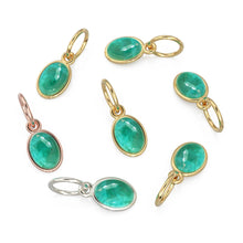 Load image into Gallery viewer, Zambian Emerald Oval Cabochon Solid Gold Charm / Green Gemstone Handmade Gold Pendant / 1pc 14k Solid Yellow Gold Jewelry Making Findings