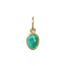 Load image into Gallery viewer, Zambian Emerald Oval Cabochon Solid Gold Charm / Green Gemstone Handmade Gold Pendant / 1pc 14k Solid Yellow Gold Jewelry Making Findings