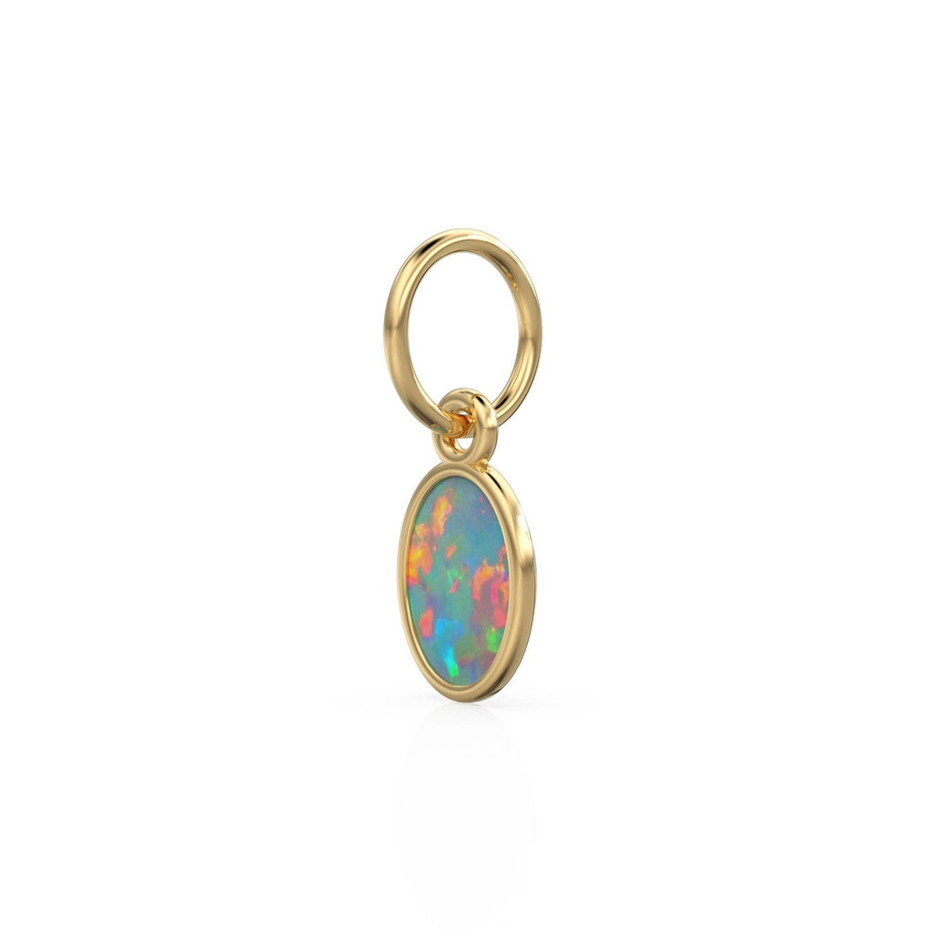 Ethiopian Opal Oval Cabochon Solid Gold Charm / Rainbow Fire Gemstone Handmade Gold Pendant / 14k Solid Yellow Gold Jewelry Making Finding