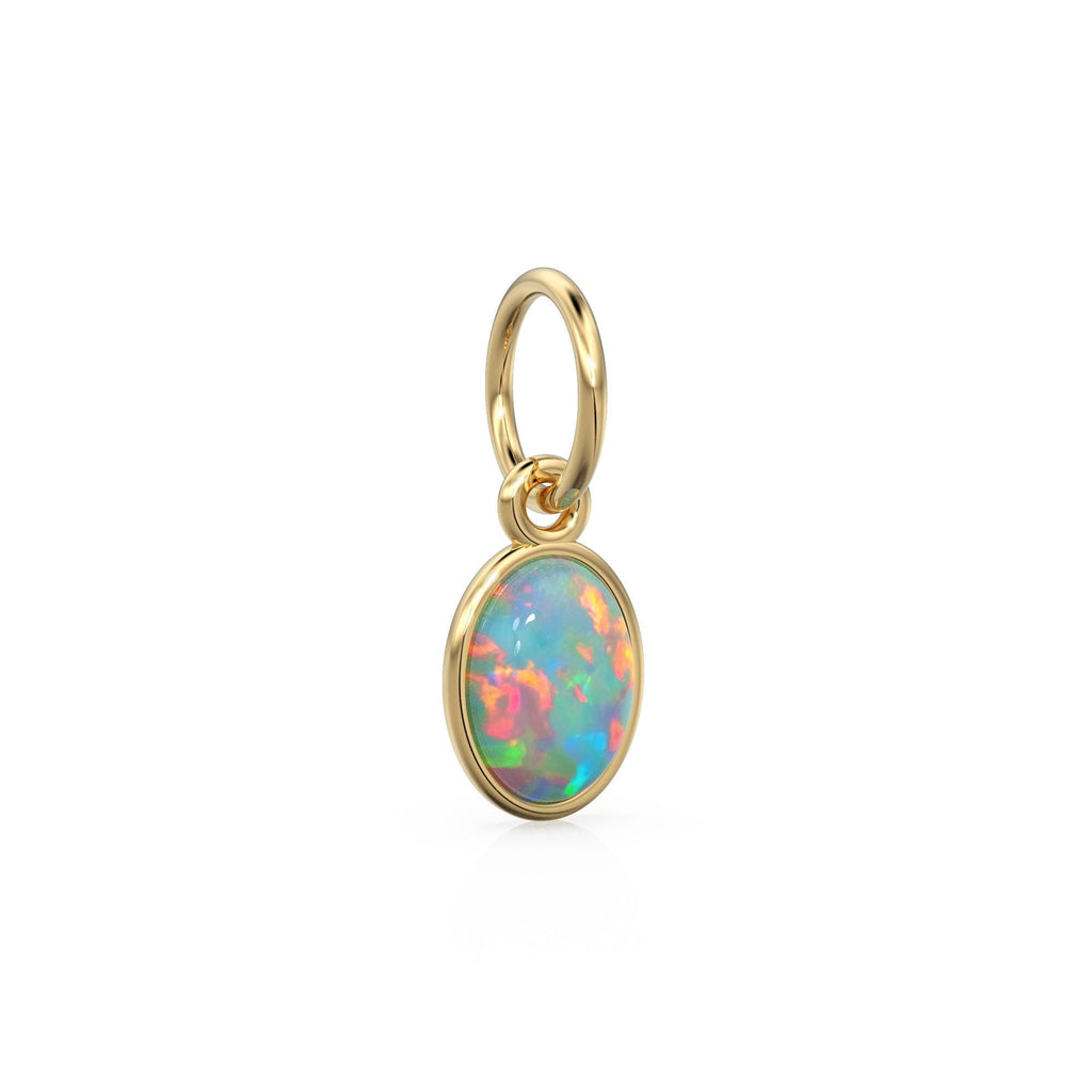Ethiopian Opal Oval Cabochon Solid Gold Charm / Rainbow Fire Gemstone Handmade Gold Pendant / 14k Solid Yellow Gold Jewelry Making Finding
