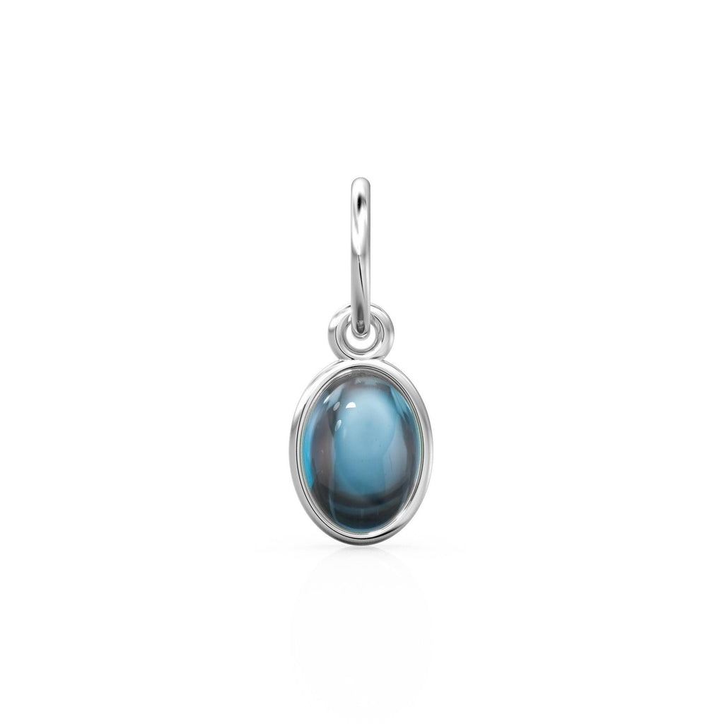 London Blue Topaz Oval Cabochon Solid Gold Charm / Blue Gemstone Handmade Gold Pendant / 1pc 14k Solid Yellow Gold Jewelry Making Findings