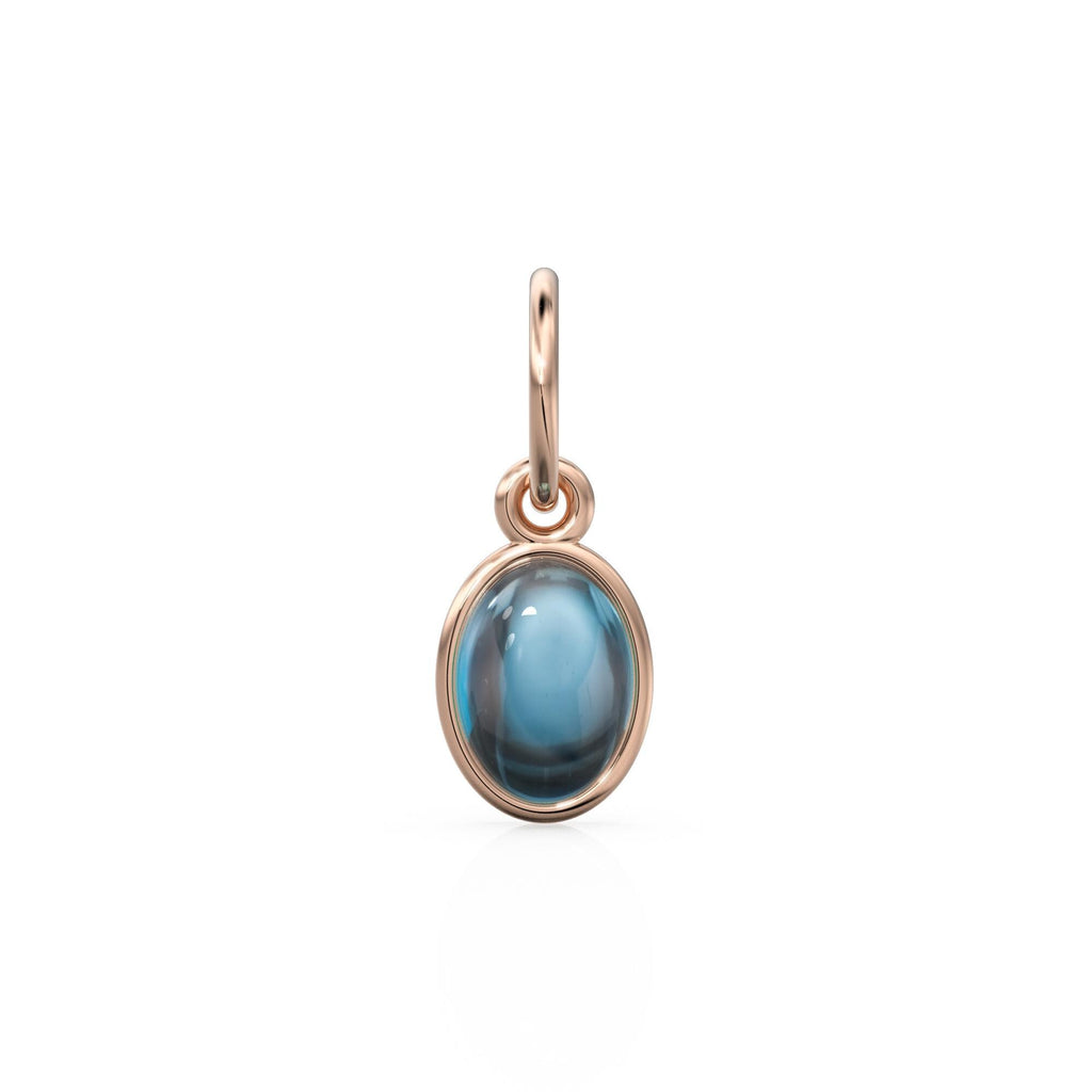 London Blue Topaz Oval Cabochon Solid Gold Charm / Blue Gemstone Handmade Gold Pendant / 1pc 14k Solid Yellow Gold Jewelry Making Findings