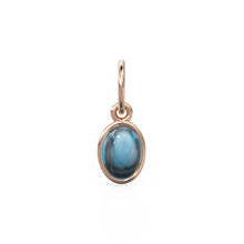 Load image into Gallery viewer, London Blue Topaz Oval Cabochon Solid Gold Charm / Blue Gemstone Handmade Gold Pendant / 1pc 14k Solid Yellow Gold Jewelry Making Findings
