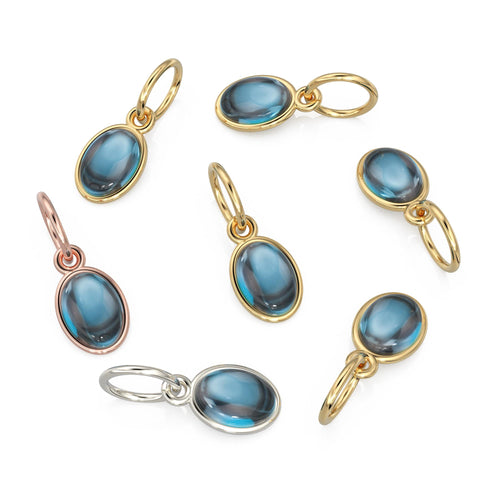 London Blue Topaz Oval Cabochon Solid Gold Charm / Blue Gemstone Handmade Gold Pendant / 1pc 14k Solid Yellow Gold Jewelry Making Findings