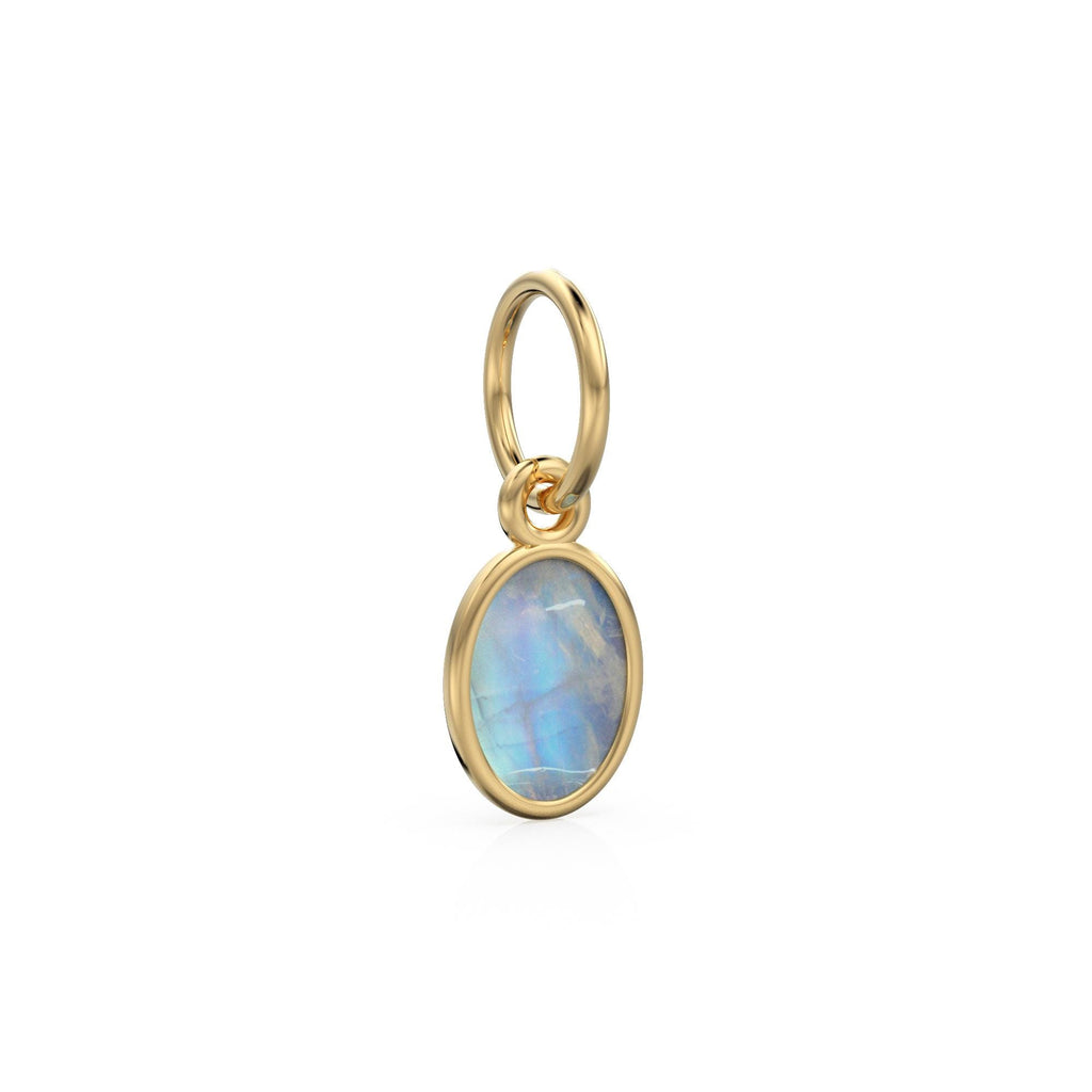 Rainbow Moonstone Oval Cabochon Solid Gold Charm / Fire Gemstone Handmade Gold Pendant / 1pc 14k Solid Yellow Gold Jewelry Making Findings