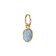 Load image into Gallery viewer, Rainbow Moonstone Oval Cabochon Solid Gold Charm / Fire Gemstone Handmade Gold Pendant / 1pc 14k Solid Yellow Gold Jewelry Making Findings