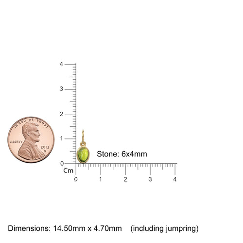 Green Peridot Oval Cabochon Solid Gold Charm / Green Olivine Gemstone Handmade Gold Pendant / 1pc 14k Yellow Gold Jewelry Making Findings
