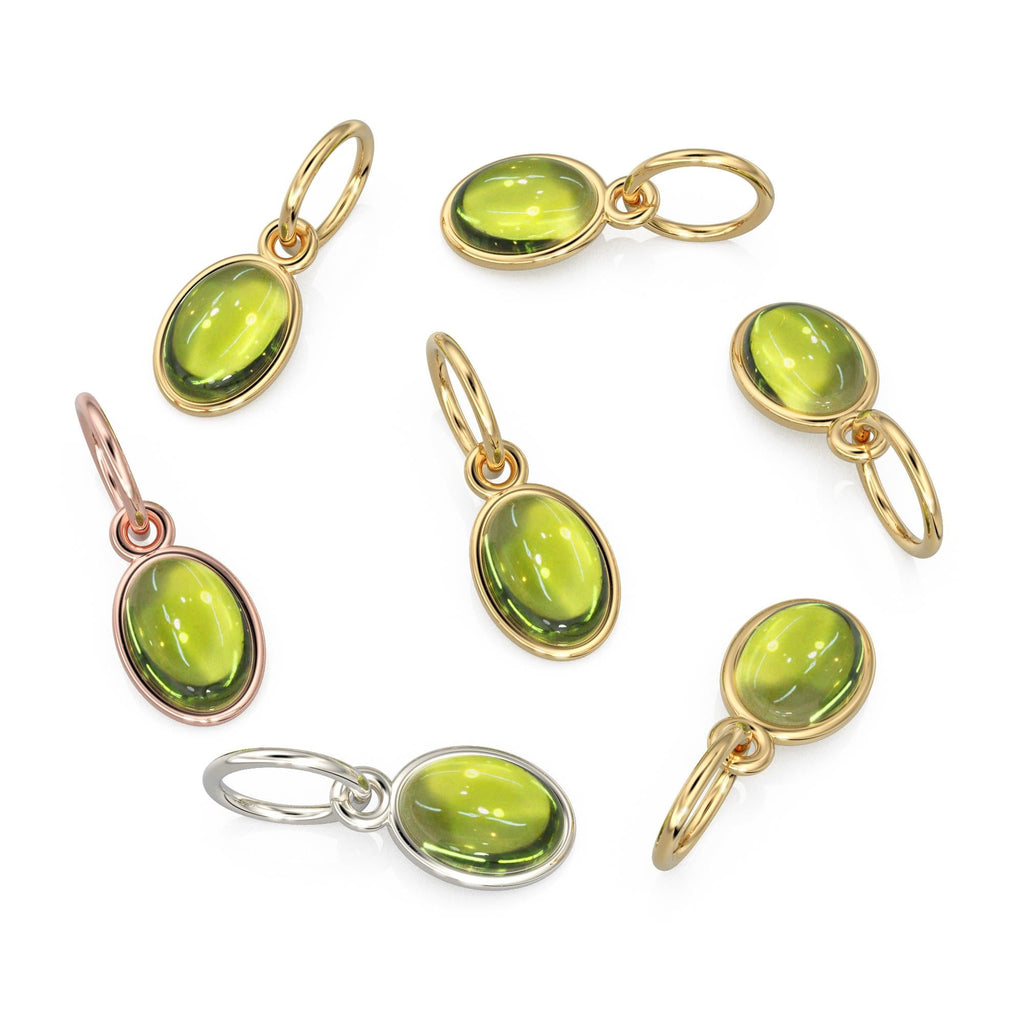 Green Peridot Oval Cabochon Solid Gold Charm / Green Olivine Gemstone Handmade Gold Pendant / 1pc 14k Yellow Gold Jewelry Making Findings