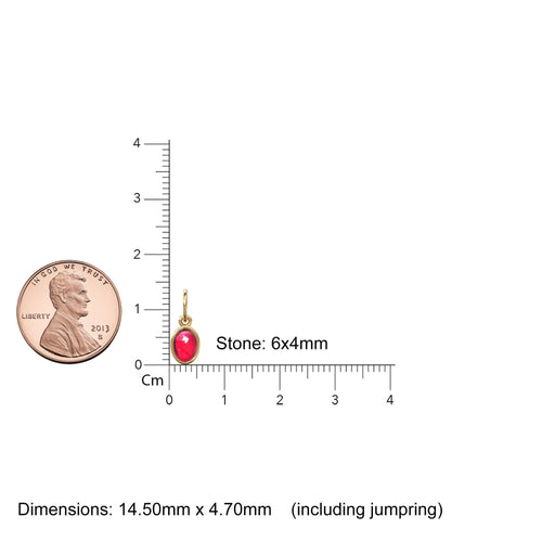 Real Red Ruby Oval Cabochon Solid Gold Charm / Natural Hot Red Gemstone Handmade Gold Pendant / 1pc 14k Yellow Gold Jewelry Making Findings