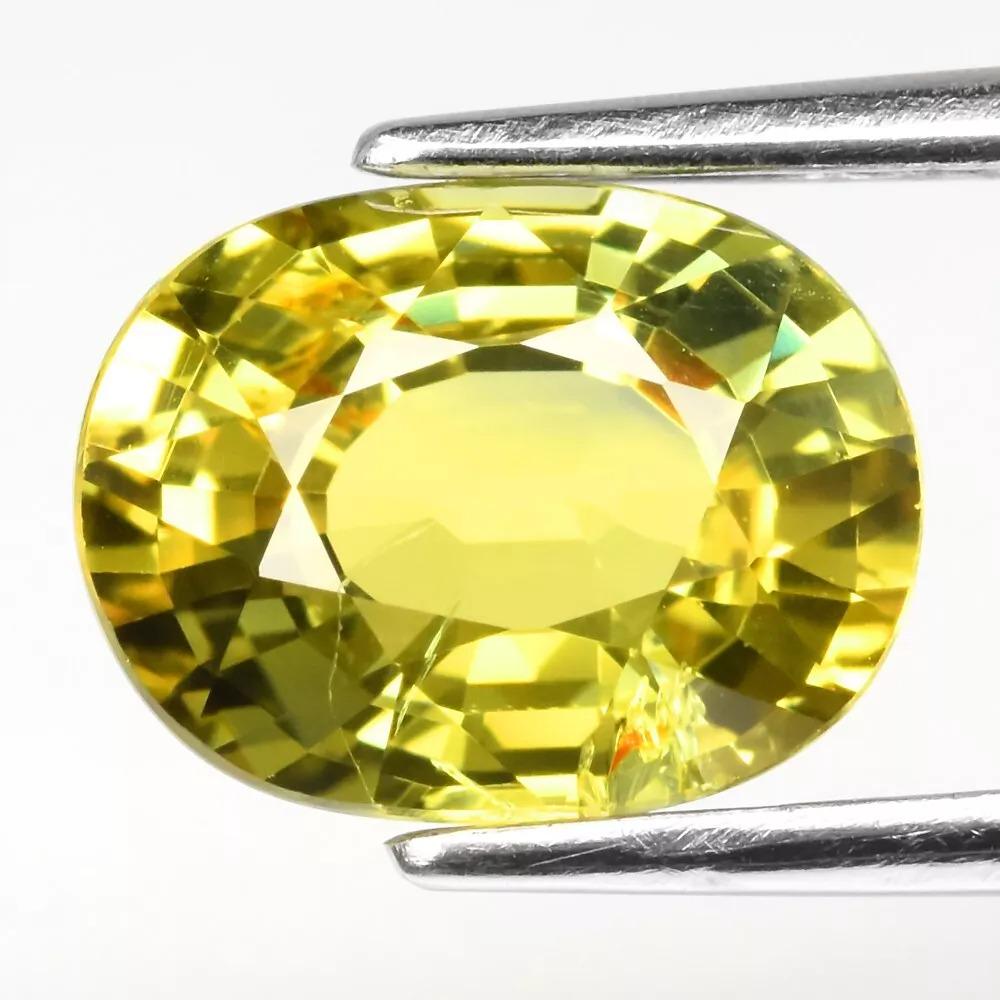 Certified 2.54ct VS Oval Yellow Green Sapphire - Unheated, Songea Tanzania Gem