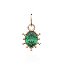Load image into Gallery viewer, Zambian Emerald Oval Tribal Solid Gold Charm / Green Gemstone Handmade Gold Pendant / 1pc 14k Solid Gold Antique Jewelry Making Findings