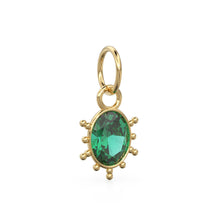 Load image into Gallery viewer, Zambian Emerald Oval Tribal Solid Gold Charm / Green Gemstone Handmade Gold Pendant / 1pc 14k Solid Gold Antique Jewelry Making Findings