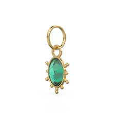 Load image into Gallery viewer, Zambian Emerald Oval Tribal Solid Gold Charm / Green Gemstone Handmade Gold Pendant / 1pc 14k Solid Gold Antique Jewelry Making Findings