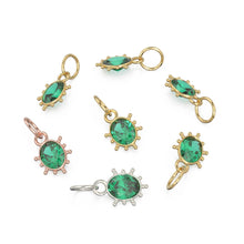 Load image into Gallery viewer, Zambian Emerald Oval Tribal Solid Gold Charm / Green Gemstone Handmade Gold Pendant / 1pc 14k Solid Gold Antique Jewelry Making Findings