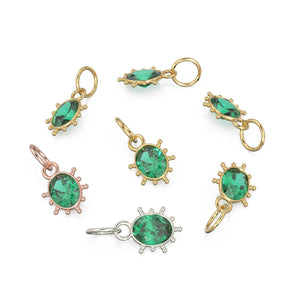 Zambian Emerald Oval Tribal Solid Gold Charm / Green Gemstone Handmade Gold Pendant / 1pc 14k Solid Gold Antique Jewelry Making Findings