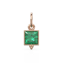 Load image into Gallery viewer, Zambian Emerald Princess Cut Solid Gold Charm Bezel Jewelry Finding / May Birthstone / Green Gemstone / Minimalist Tiny Stackable Pendant
