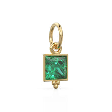 Load image into Gallery viewer, Zambian Emerald Princess Cut Solid Gold Charm Bezel Jewelry Finding / May Birthstone / Green Gemstone / Minimalist Tiny Stackable Pendant
