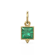 Load image into Gallery viewer, Zambian Emerald Princess Cut Solid Gold Charm Bezel Jewelry Finding / May Birthstone / Green Gemstone / Minimalist Tiny Stackable Pendant