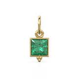 Zambian Emerald Princess Cut Solid Gold Charm Bezel Jewelry Finding / May Birthstone / Green Gemstone / Minimalist Tiny Stackable Pendant