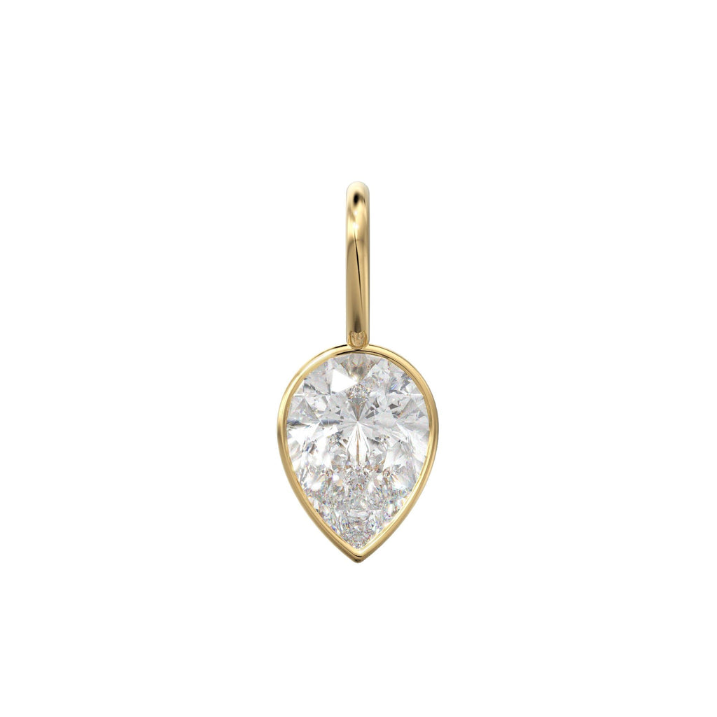 White Quartz 14k Yellow Solid Gold Charm Pendant Bezel Jewelry Finding / April Birthstone / 7mm White Gemstone / Rock Crystal Pear Cut