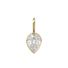 Load image into Gallery viewer, White Quartz 14k Yellow Solid Gold Charm Pendant Bezel Jewelry Finding / April Birthstone / 7mm White Gemstone / Rock Crystal Pear Cut