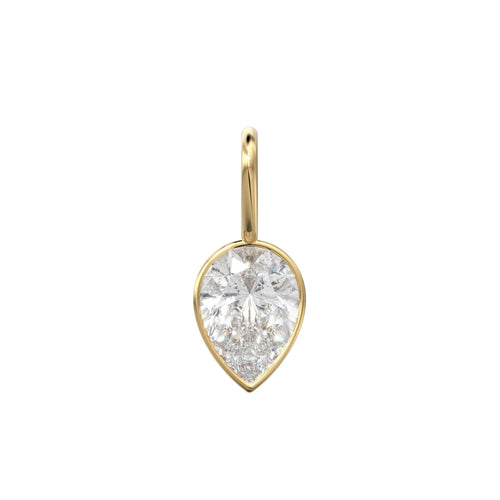 White Quartz 14k Yellow Solid Gold Charm Pendant Bezel Jewelry Finding / April Birthstone / 7mm White Gemstone / Rock Crystal Pear Cut