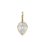 White Quartz 14k Yellow Solid Gold Charm Pendant Bezel Jewelry Finding / April Birthstone / 7mm White Gemstone / Rock Crystal Pear Cut