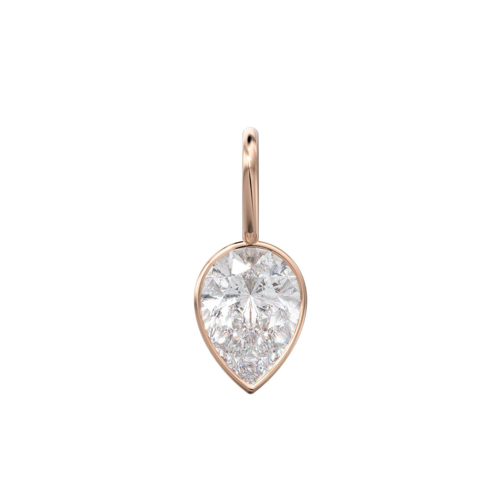 White Quartz 14k Yellow Solid Gold Charm Pendant Bezel Jewelry Finding / April Birthstone / 7mm White Gemstone / Rock Crystal Pear Cut