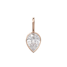 Load image into Gallery viewer, White Quartz 14k Yellow Solid Gold Charm Pendant Bezel Jewelry Finding / April Birthstone / 7mm White Gemstone / Rock Crystal Pear Cut