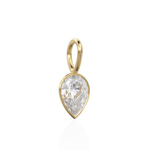 Load image into Gallery viewer, White Quartz 14k Yellow Solid Gold Charm Pendant Bezel Jewelry Finding / April Birthstone / 7mm White Gemstone / Rock Crystal Pear Cut