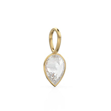 Load image into Gallery viewer, White Quartz 14k Yellow Solid Gold Charm Pendant Bezel Jewelry Finding / April Birthstone / 7mm White Gemstone / Rock Crystal Pear Cut