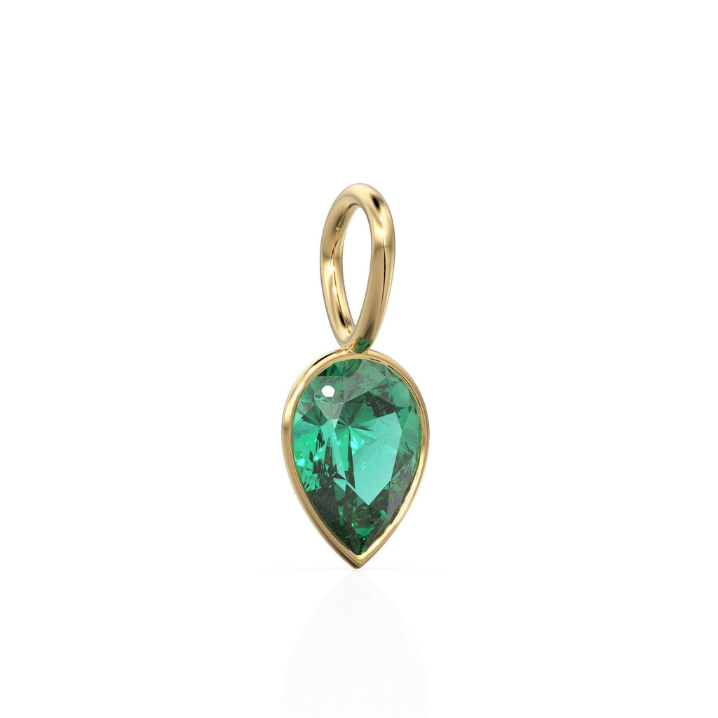 Columbian Emerald 14k Yellow Solid Gold Charm Pendant Bezel Jewelry Finding / May Birthstone / 7mm Green Gemstone / Natural Pear Cut Jewelry