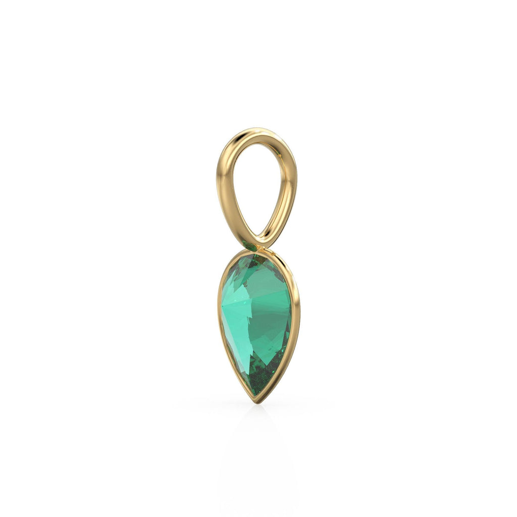 Columbian Emerald 14k Yellow Solid Gold Charm Pendant Bezel Jewelry Finding / May Birthstone / 7mm Green Gemstone / Natural Pear Cut Jewelry