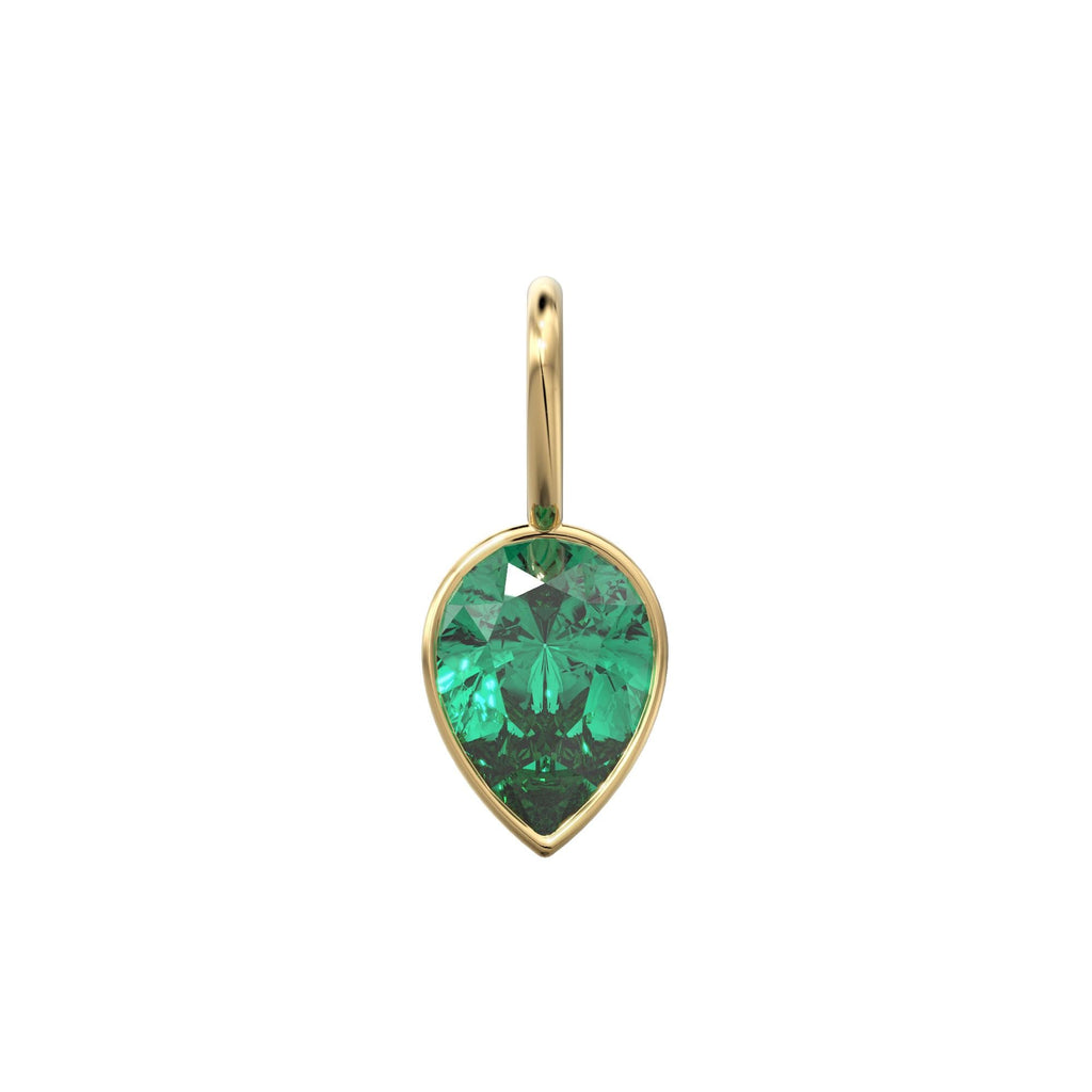 Columbian Emerald 14k Yellow Solid Gold Charm Pendant Bezel Jewelry Finding / May Birthstone / 7mm Green Gemstone / Natural Pear Cut Jewelry