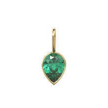 Load image into Gallery viewer, Columbian Emerald 14k Yellow Solid Gold Charm Pendant Bezel Jewelry Finding / May Birthstone / 7mm Green Gemstone / Natural Pear Cut Jewelry