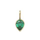 Columbian Emerald 14k Yellow Solid Gold Charm Pendant Bezel Jewelry Finding / May Birthstone / 7mm Green Gemstone / Natural Pear Cut Jewelry