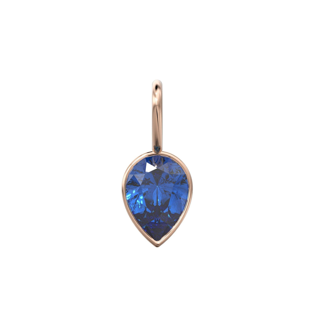 Sri Lanka Sapphire 14k Yellow Solid Gold Charm Pendant Bezel Jewelry Finding / September Birthstone / 7mm Blue Gemstone / Pear Cut Jewelry