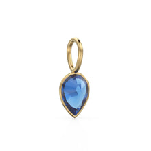 Load image into Gallery viewer, Sri Lanka Sapphire 14k Yellow Solid Gold Charm Pendant Bezel Jewelry Finding / September Birthstone / 7mm Blue Gemstone / Pear Cut Jewelry