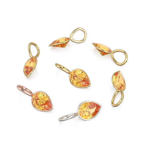 Brazil Citrine 14k Yellow Solid Gold Charm Pendant Bezel Jewelry Finding / November Birthstone / 7mm Golden Gemstone / Pear Cut Jewelry