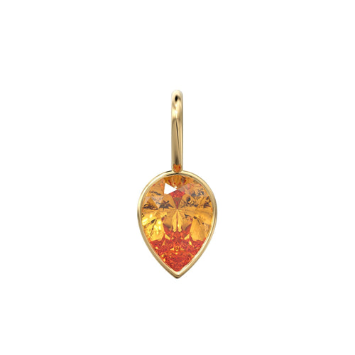 Brazil Citrine 14k Yellow Solid Gold Charm Pendant Bezel Jewelry Finding / November Birthstone / 7mm Golden Gemstone / Pear Cut Jewelry