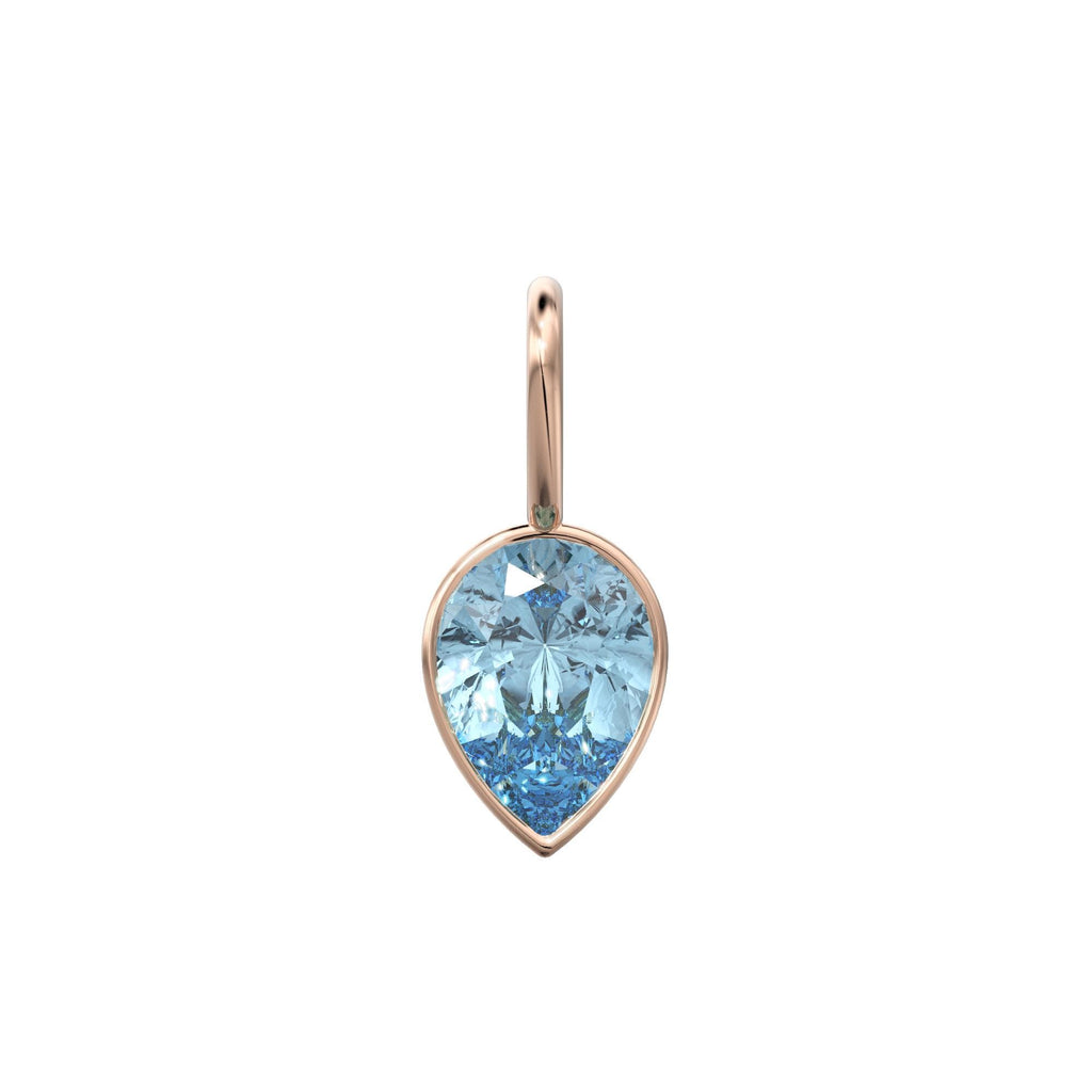 Santa Maria Aquamarine 14k Yellow Solid Gold Charm Pendant Bezel Jewelry Finding / March Birthstone / 7mm Blue Gemstone / Pear Cut Jewelry