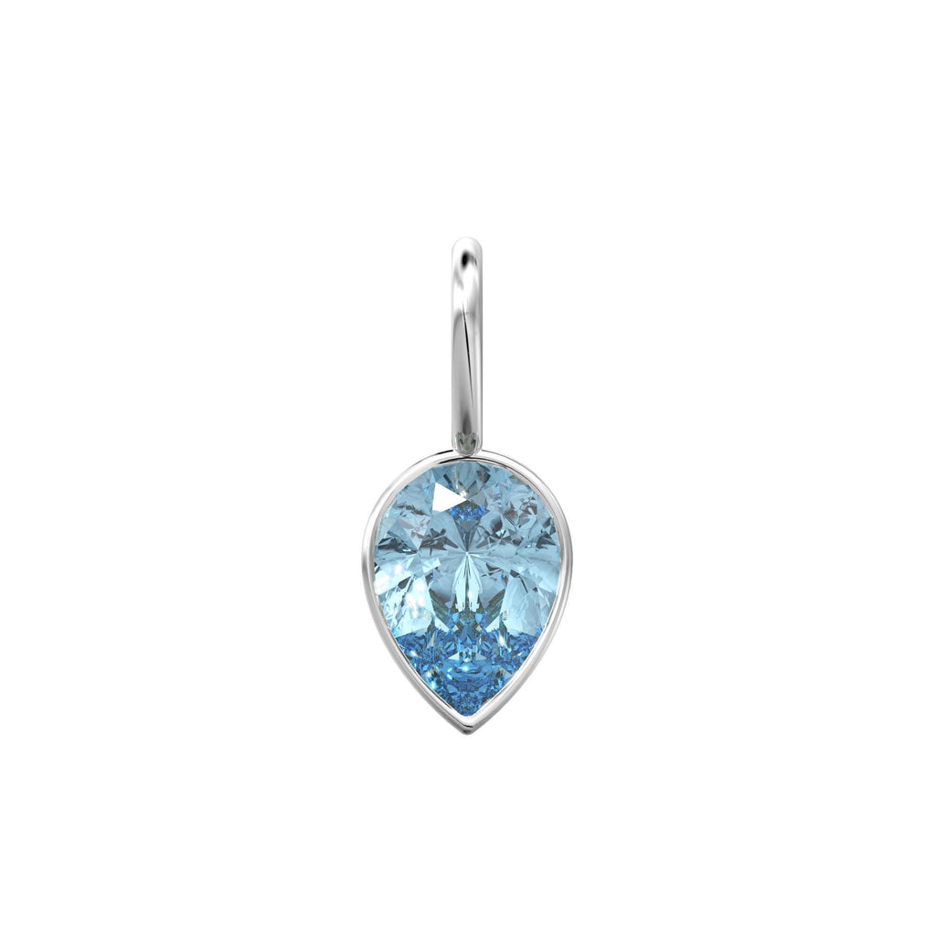 Santa Maria Aquamarine 14k Yellow Solid Gold Charm Pendant Bezel Jewelry Finding / March Birthstone / 7mm Blue Gemstone / Pear Cut Jewelry